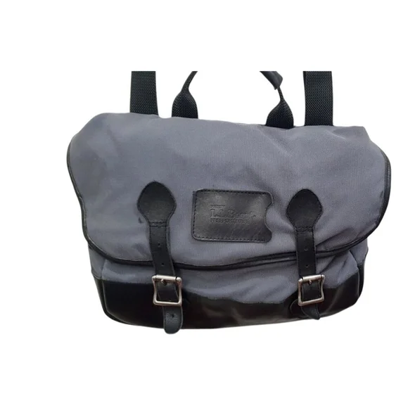 Vintage LL Bean Blue Leather Canvas Fishing Messenger Buckle Bag Leather Tag - Picture 3 of 16